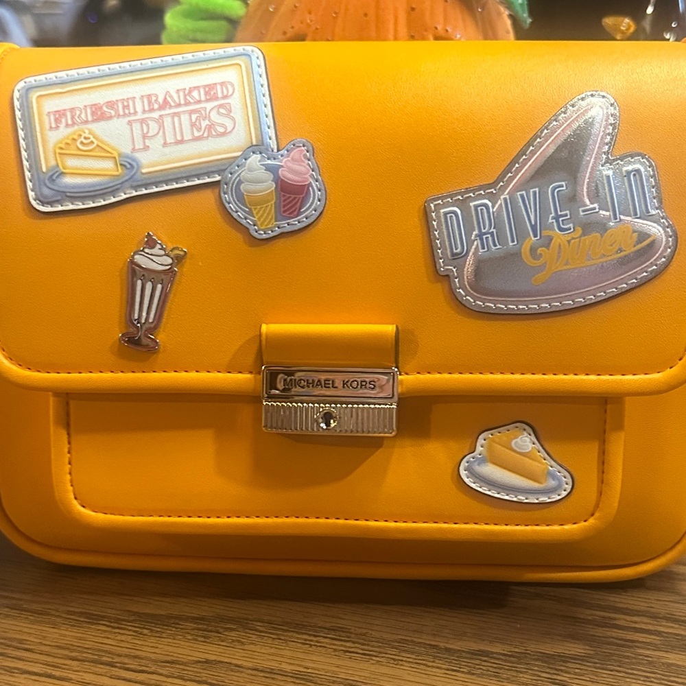 NWT Michael Kors Vibrant Pop Orange medium Crossbody with Retro Patches